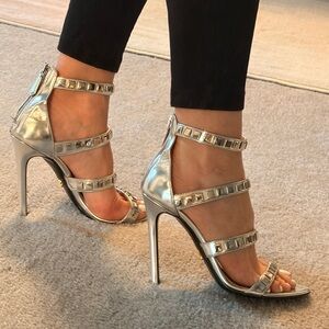 Prada Metallic Silver Strappy Heels Sz 37
